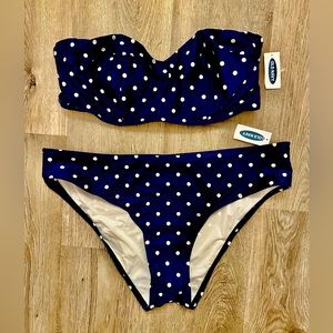 Old Navy blue and white polka dot underwire bandeau bikini - new with tags.